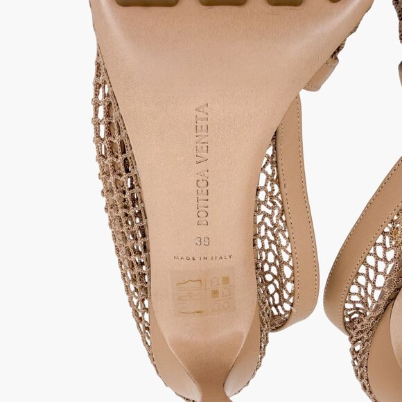 Bottega Veneta Trim Mesh Chain Fishnet Heel Sandals Beige Leather Size 39 US 9 - Picture 11 of 13